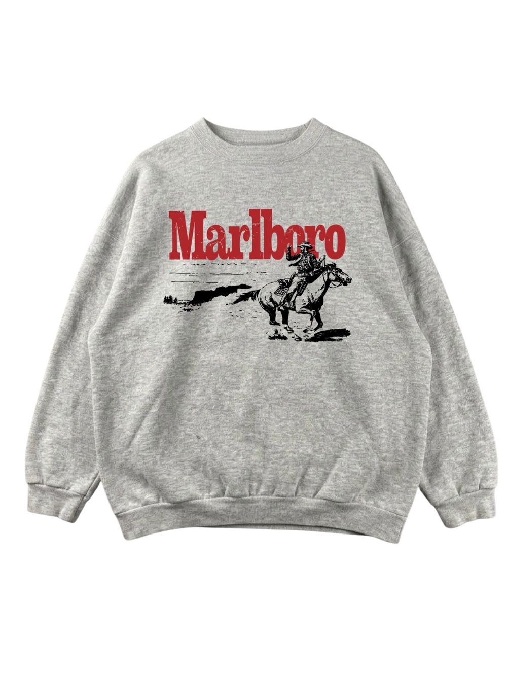 Gildan Marlboro Heather Gray Crewneck Sweatshirt with Red and Black Graphic